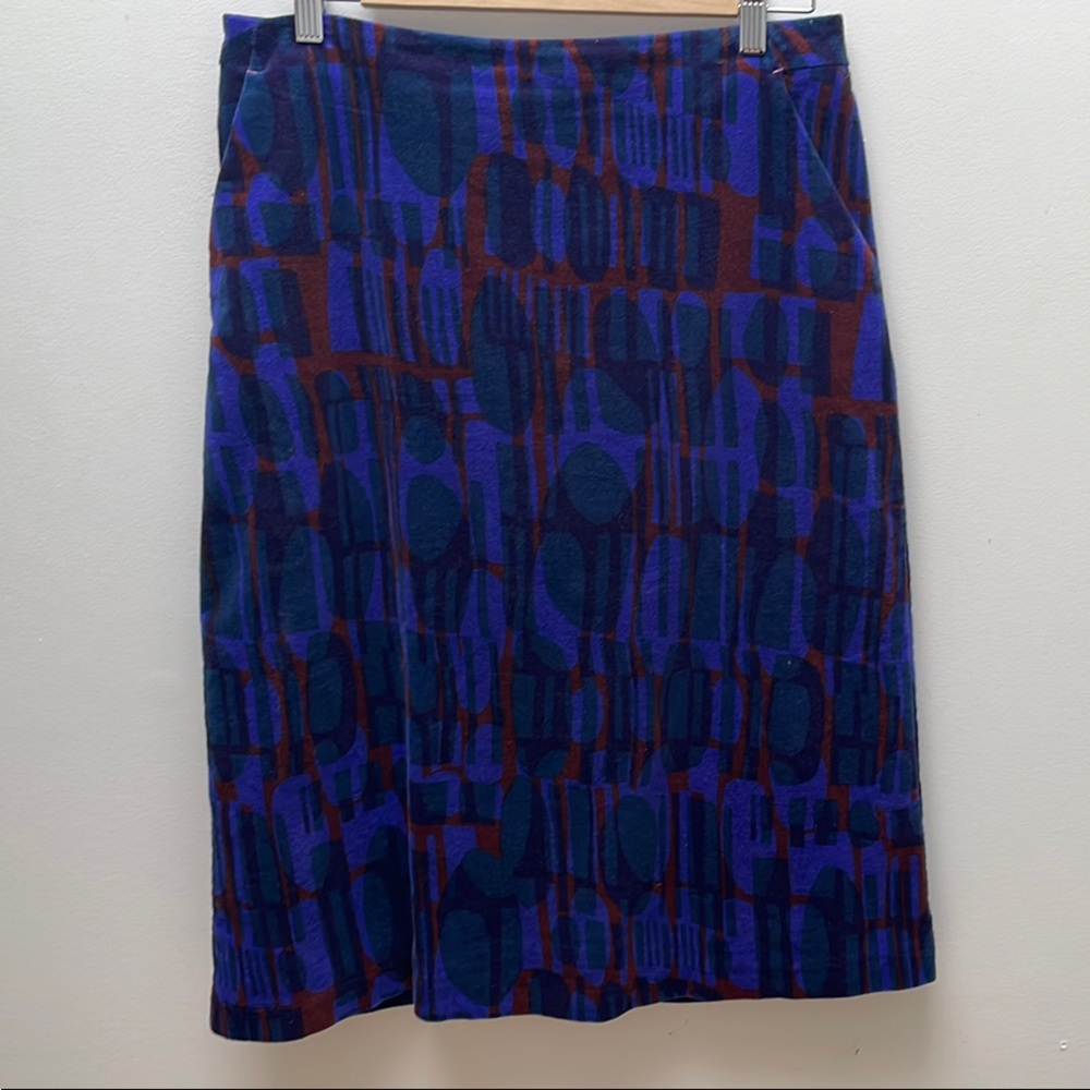 Abstract Patterned Pencil Skirt - Blue and Purple